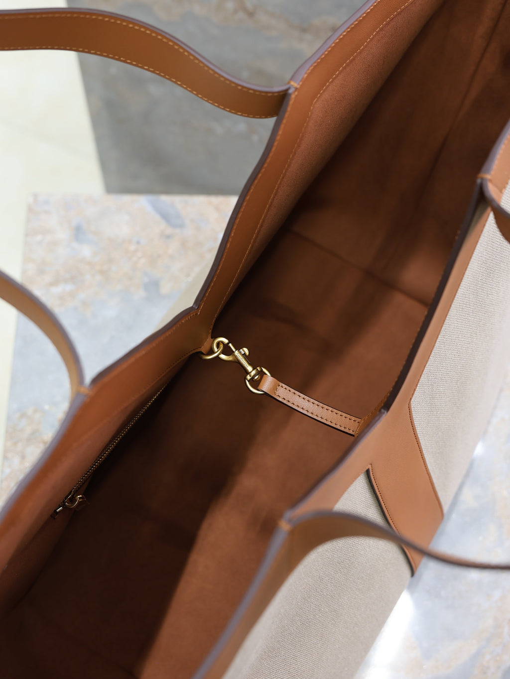YSL 25S Y TOTE 50 IN BROWN BEIGE CANVAS AND CALFSKIN