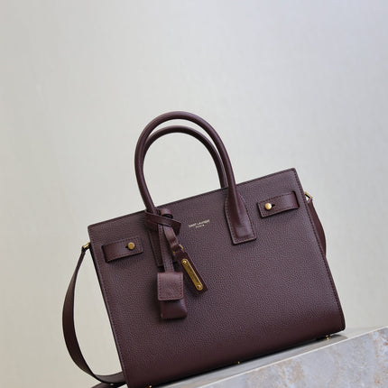 YSL 25S SAC DE JOUR MM 26 IN ROUGE CABERNET SUPPLE GRAINED CALFSKIN
