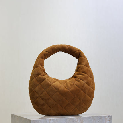 YSL 25S ICARINO MINI 17 IN CARAMEL QUILTED SUEDE GOLD HARDWARE