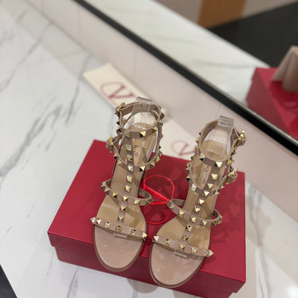 VALENTINO 26S STUDDED HIGH HEEL SANDALS 90 MM IN NUDE CALFSKIN