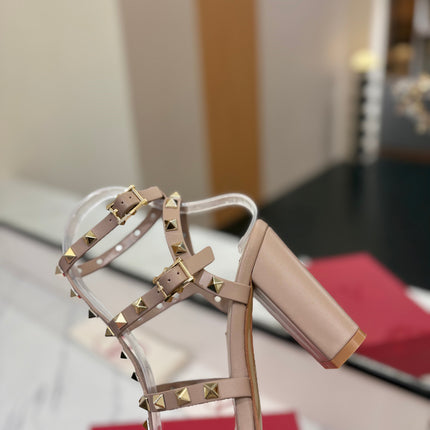 VALENTINO 26S STUDDED HIGH HEEL SANDALS 90 MM IN NUDE CALFSKIN