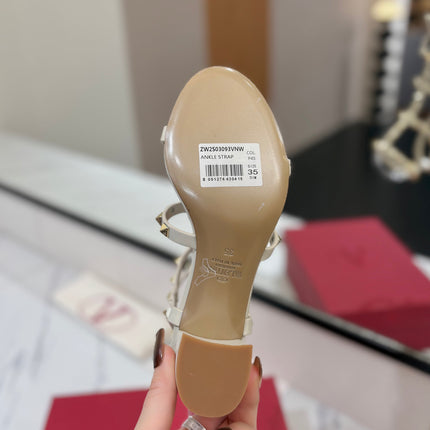 VALENTINO 26S STUDDED HIGH HEEL SANDALS 65 MM IN CREAM WHITE CALFSKIN
