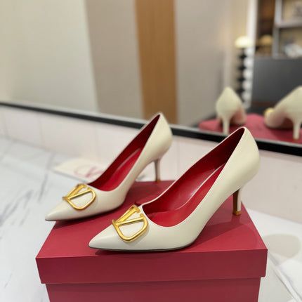 VALENTINO 26S HIGH HEELS 75 MM IN CREAM WHITE SMOOTH CALFSKIN WITH GOLD HARDWARE