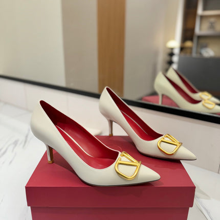 VALENTINO 26S HIGH HEELS 75 MM IN CREAM WHITE SMOOTH CALFSKIN WITH GOLD HARDWARE