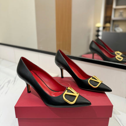 VALENTINO 26S HIGH HEELS 75 MM IN BLACK SMOOTH CALFSKIN WITH GOLD HARDWARE