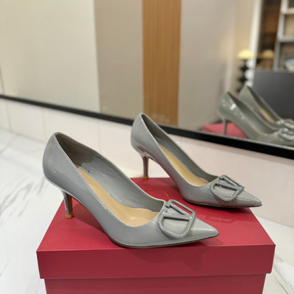 VALENTINO 26S HIGH HEELS 75 MM IN GREY PATENT CALFSKIN