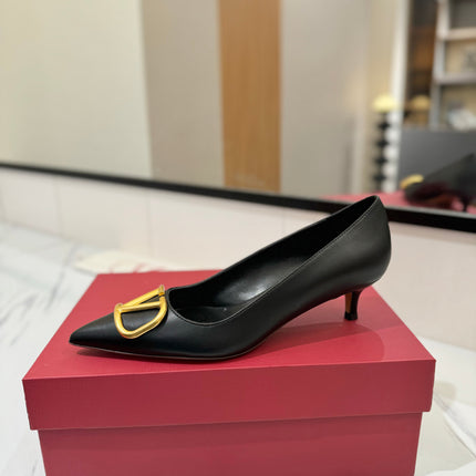 VALENTINO 26S HIGH HEELS 45 MM IN BLACK SMOOTH CALFSKIN WITH GOLD HARDWARE