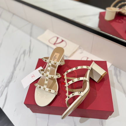 VALENTINO 26S HEELED SANDALS 60 MM IN CREAM WHITE CALFSKIN WITH GOLD STUDS