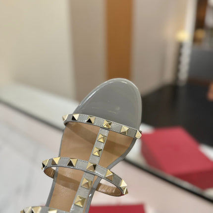 VALENTINO 26S HEELED SANDALS 60 MM IN LIGHT GREY CALFSKIN WITH GOLD STUDS
