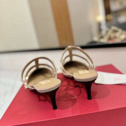 VALENTINO 26S STUDDED HEELED MULES 50 MM IN BLACK PATENT CALFSKIN