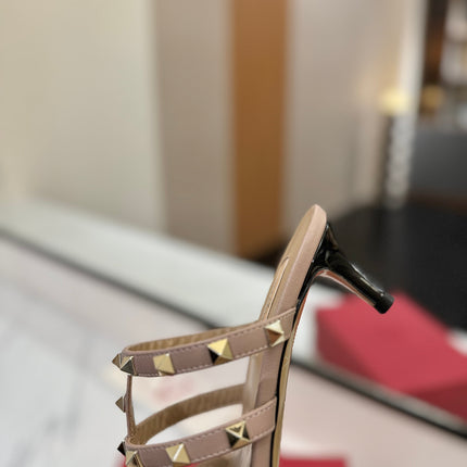 VALENTINO 26S STUDDED HEELED MULES 50 MM IN BLACK PATENT CALFSKIN