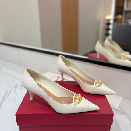 VALENTINO 26S POINTED-TOE PUMPS 65 MM IN WHITE PATENT CALFSKIN