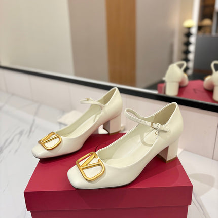 VALENTINO 26S MARY JANE HEELS 60 MM IN WHITE SMOOTH CALFSKIN WITH GOLD HARDWARE