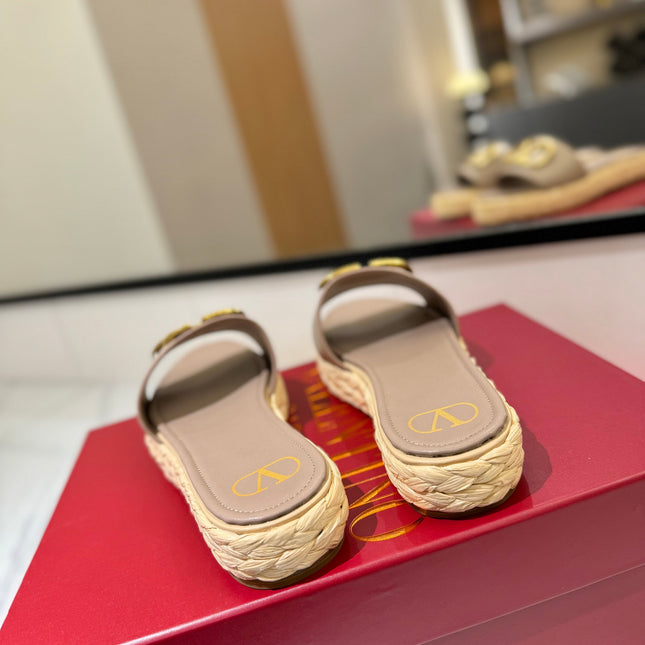 VLTN ESPADRILLE SLIDES 25S IN BEIGE BROWN LAMBSKIN STYLE 4
