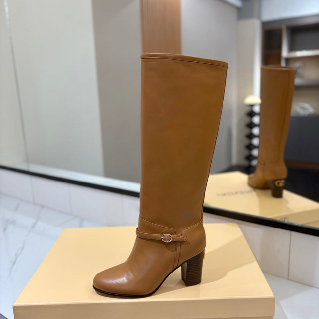 VALENTINO 25S GARAVANI PATTIE KNEE-HIGH BOOTS 80 MM IN BROWN CALFSKIN