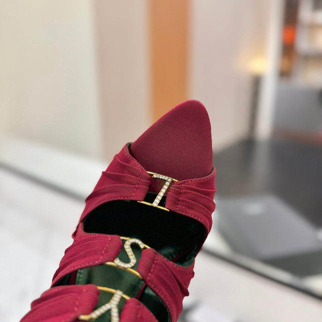 YSL 26S HEELED SANDALS 100 MM IN DARK RED FABRIC