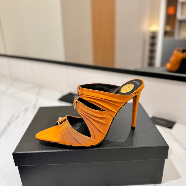 YSL 26S HEELED SANDALS 100 MM IN ORANGE FABRIC