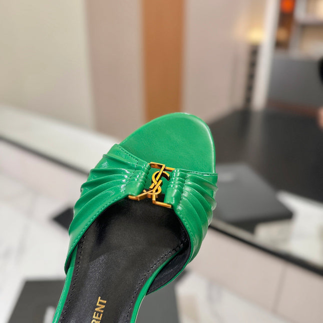 YSL 26S BABYLONE FLAT MULES IN GREEN LAMBSKIN