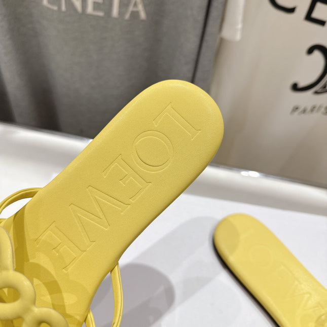 LOEWE 26S PETAL ANAGRAM SLIDE IN YELLOW CALFSKIN