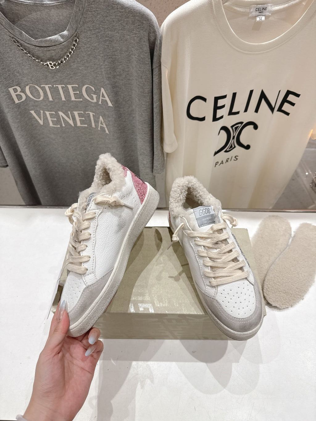 GOLDEN GOOSE BALL STAR LOW-TOP SNEAKERS IN WHITE AND SILVER-TONE COLORWAY