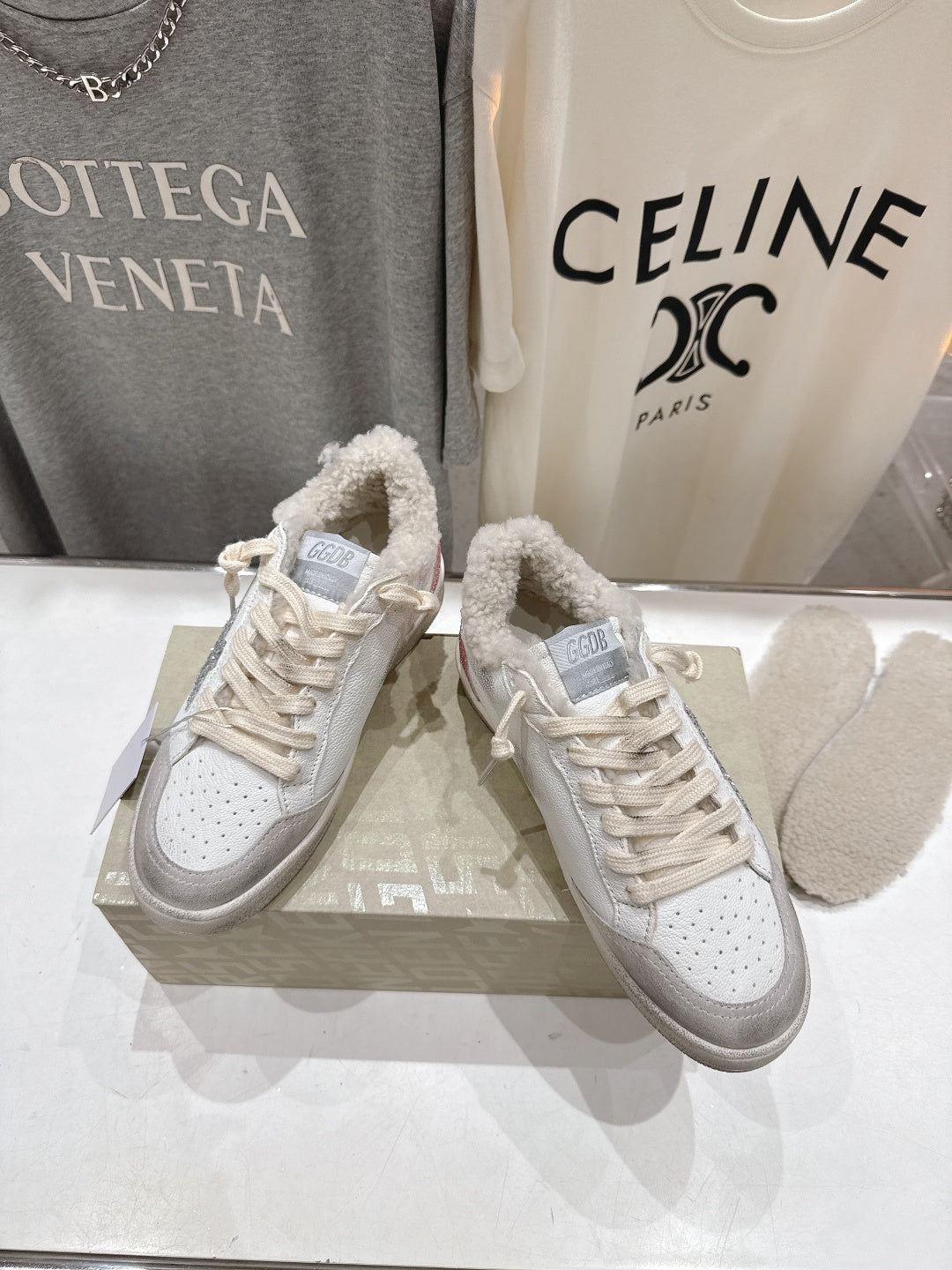 GOLDEN GOOSE BALL STAR LOW-TOP SNEAKERS IN WHITE AND SILVER-TONE COLORWAY
