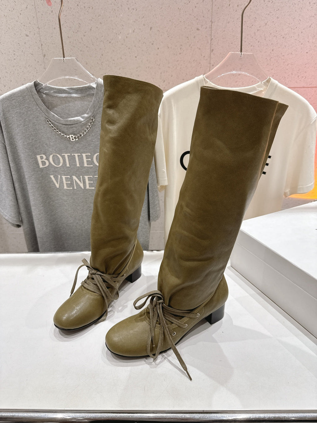 ALO 25S PALOMA WOOL TALL BOOTS 45 MM IN MOSS BROWN LAMBSKIN