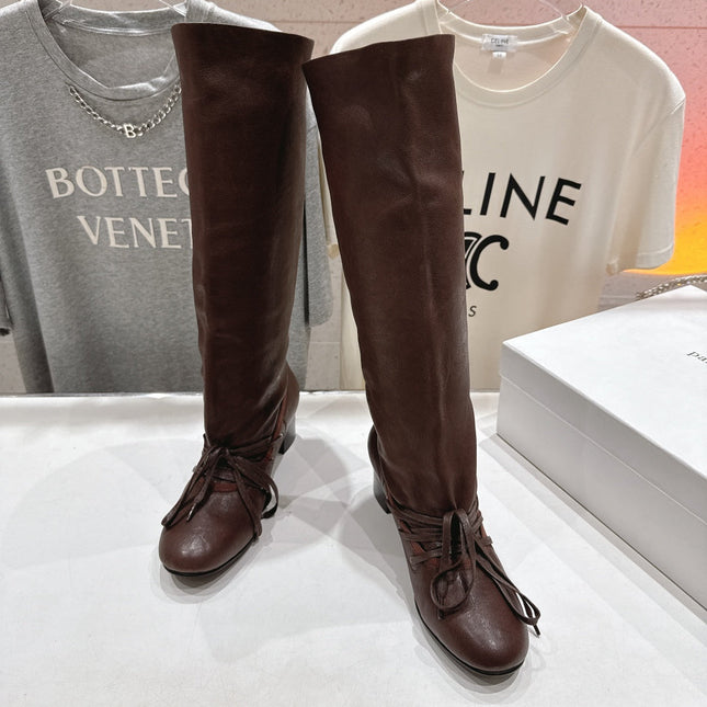 ALO 25S PALOMA WOOL TALL BOOTS 45 MM IN BROWN LAMBSKIN