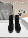 CELINE 26S FUR-TRIM ANKLE BOOTS IN BLACK SUEDE
