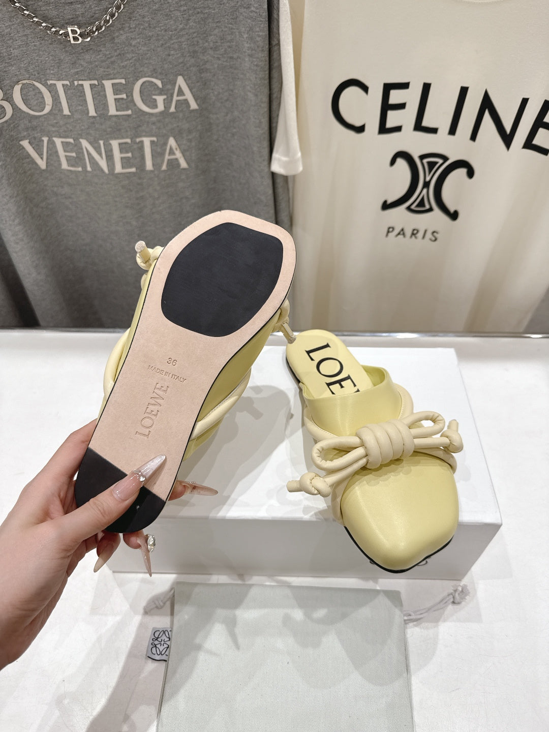 LOEWE 26S MULE LOAFERS IN BUTTER YELLOW CALFSKIN KNOT DETAIL