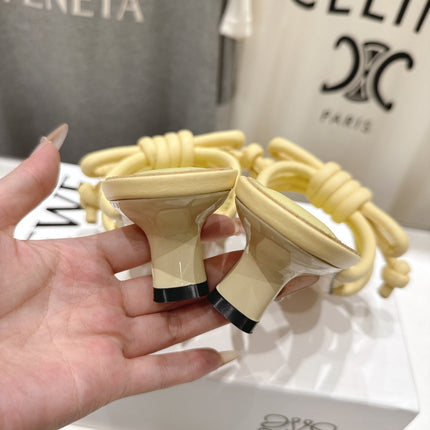 LOEWE 26S KITTEN HEEL KNOT SANDALS IN BUTTER YELLOW CALFSKIN
