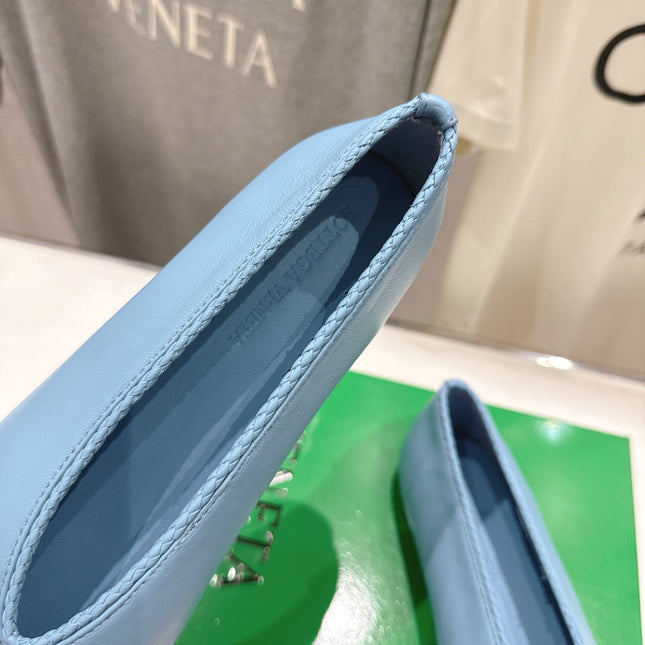 BOTTEGA VENETA 26S BALLET FLATS IN PASTEL BLUE LAMBSKIN