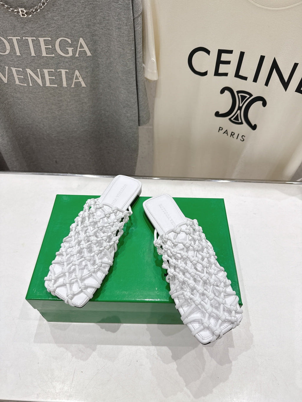 BOTTEGA VENETA 26S WOVEN MULES IN WHITE LAMBSKIN