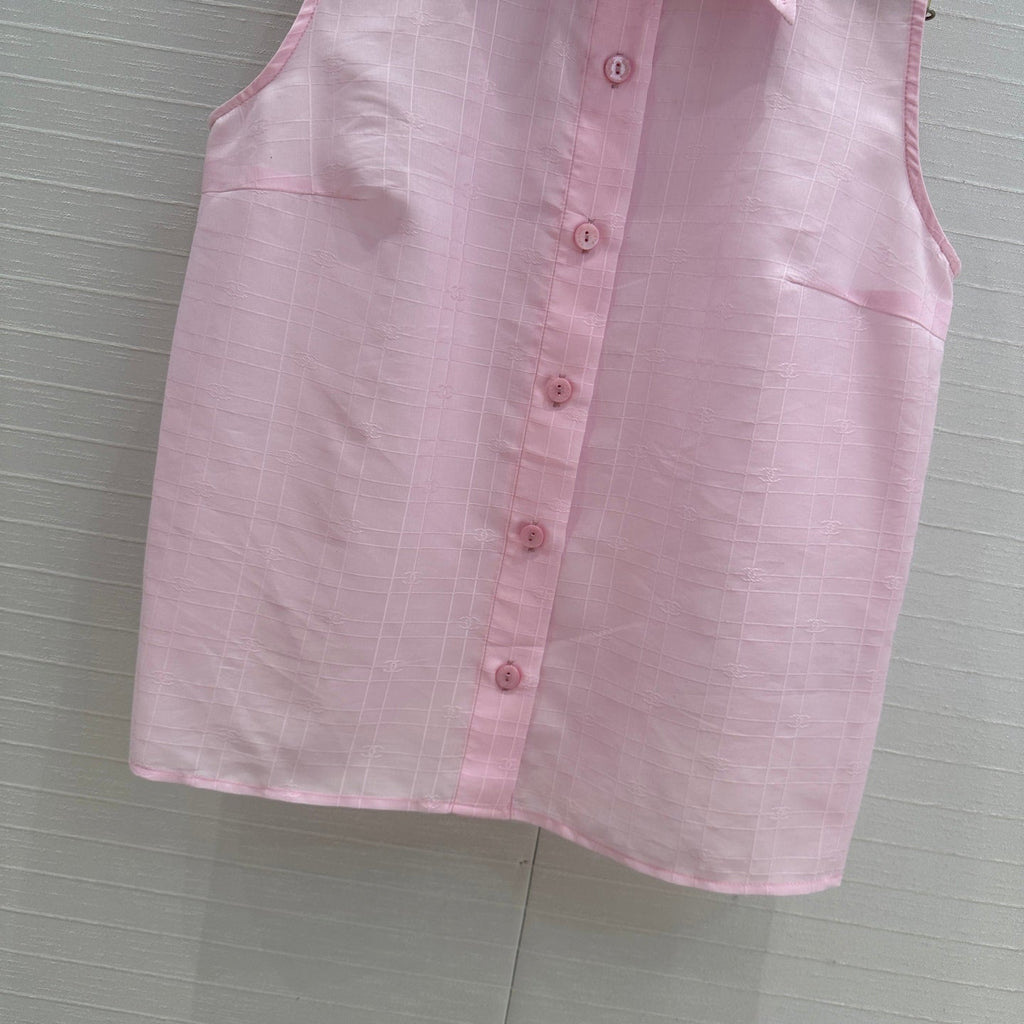 CC 25 Sleeveless Shirt Pink Silk Cotton Fabric