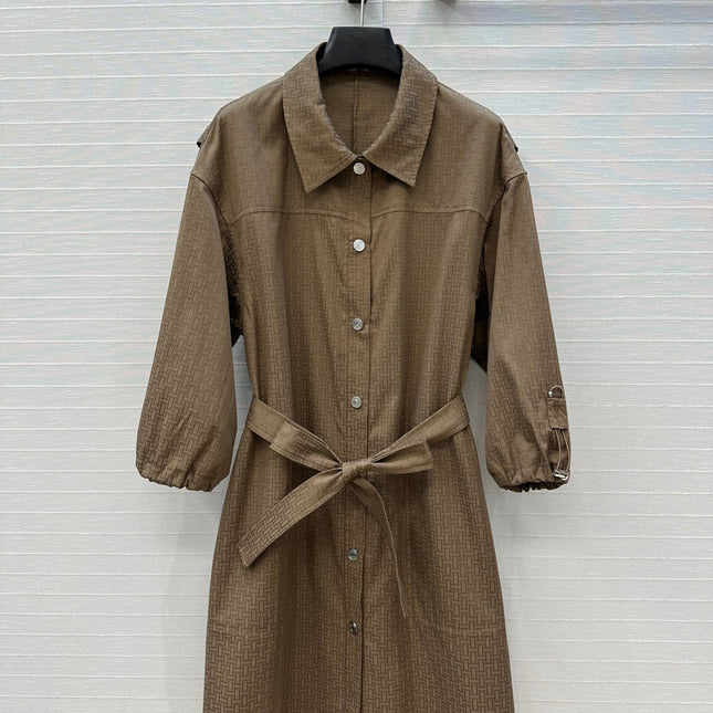 HERMES JACQUARD SHIRT DRESS WITH TIE NECK 276147