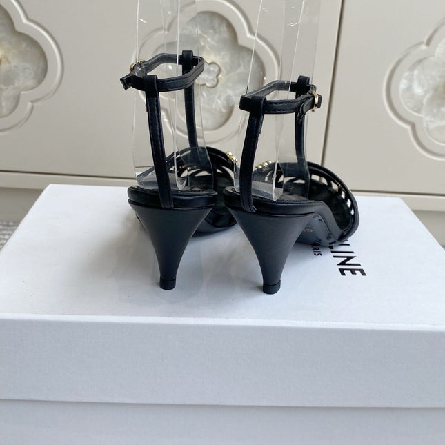 CELINE 26S CLEA TRIOMPHE GLADIATOR HEEL SANDALS 60 MM IN BLACK LAMBSKIN