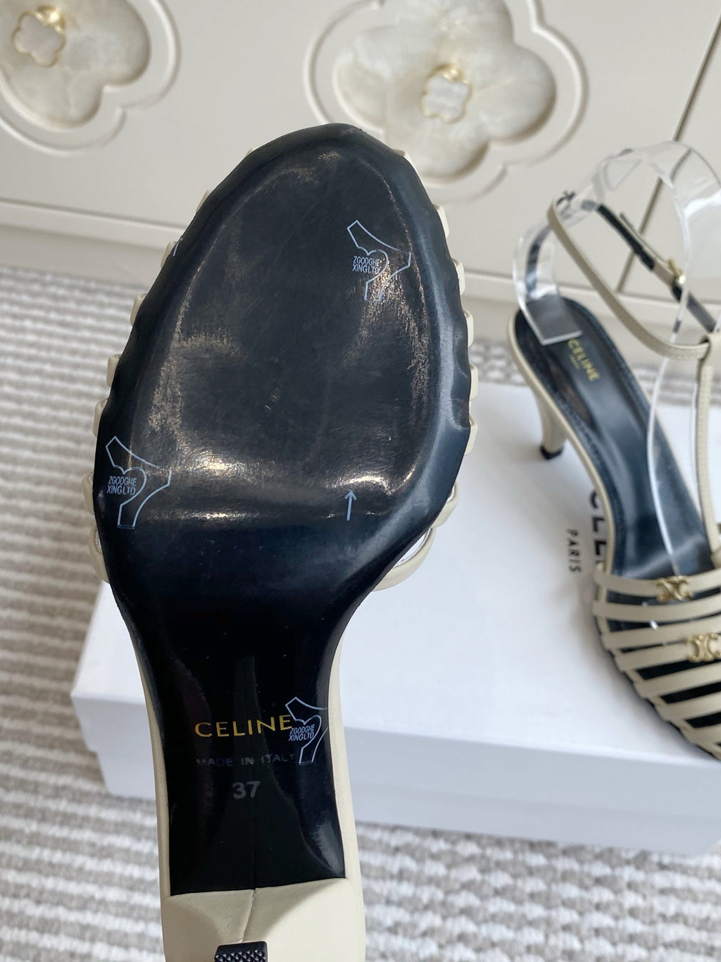 CELINE 26S CLEA TRIOMPHE GLADIATOR HEEL SANDALS 60 MM IN BEIGE LAMBSKIN