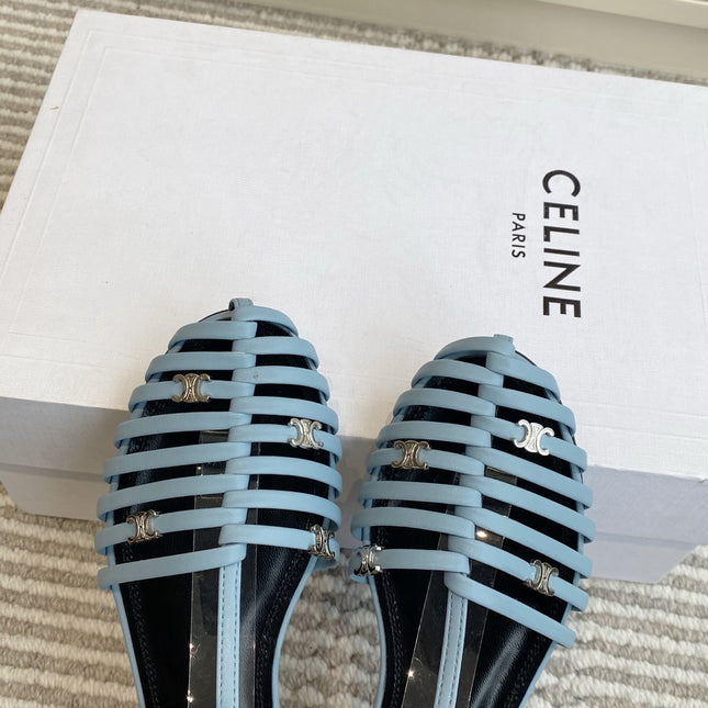 CELINE 26S CLEA TRIOMPHE GLADIATOR SANDALS IN SKY BLUE LAMBSKIN