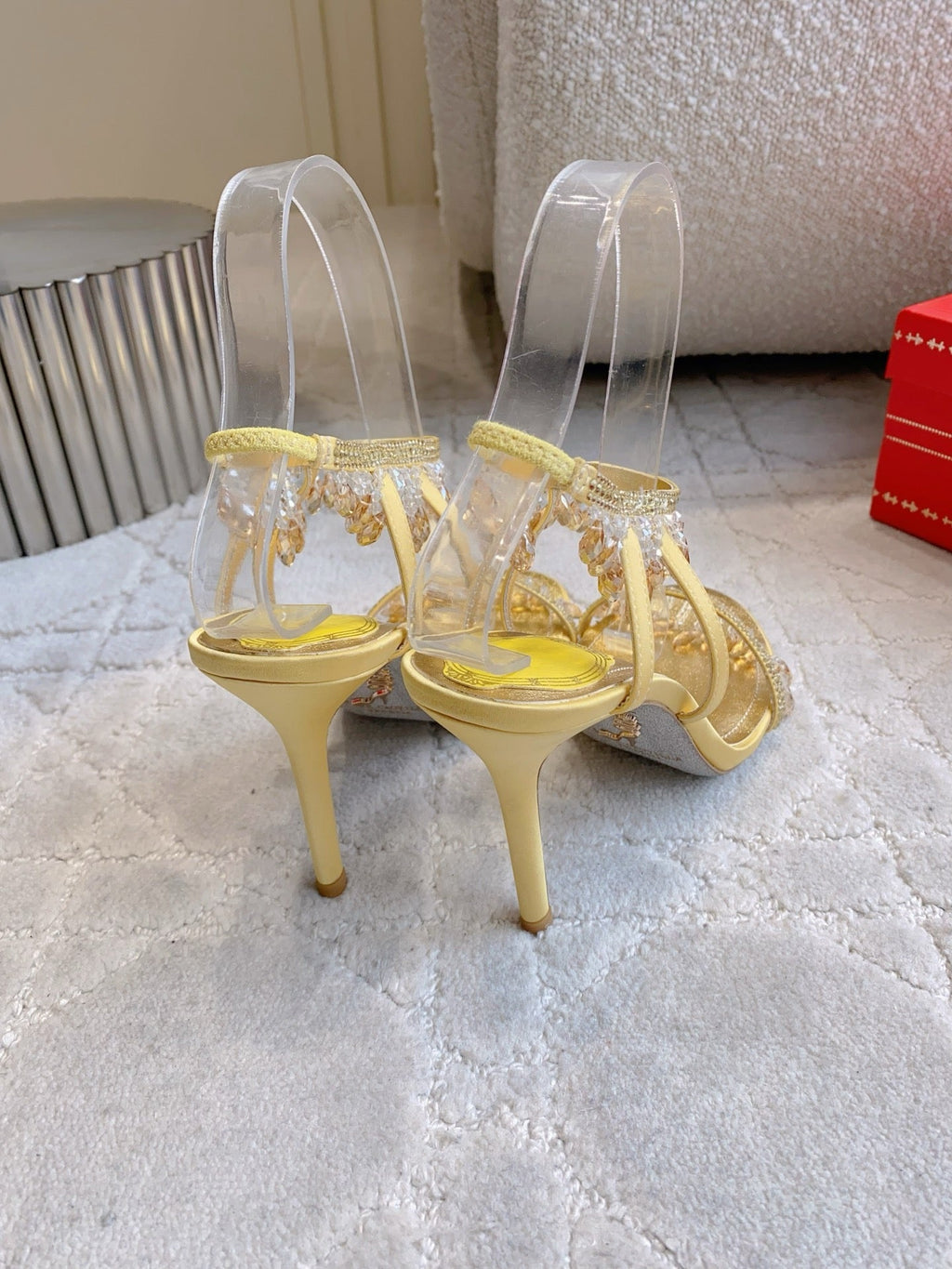 RENE CAOVILLA 26S CLEO HIGH HEELS SANDALS 95 MM IN GOLD LAMBSKIN STYLE 16