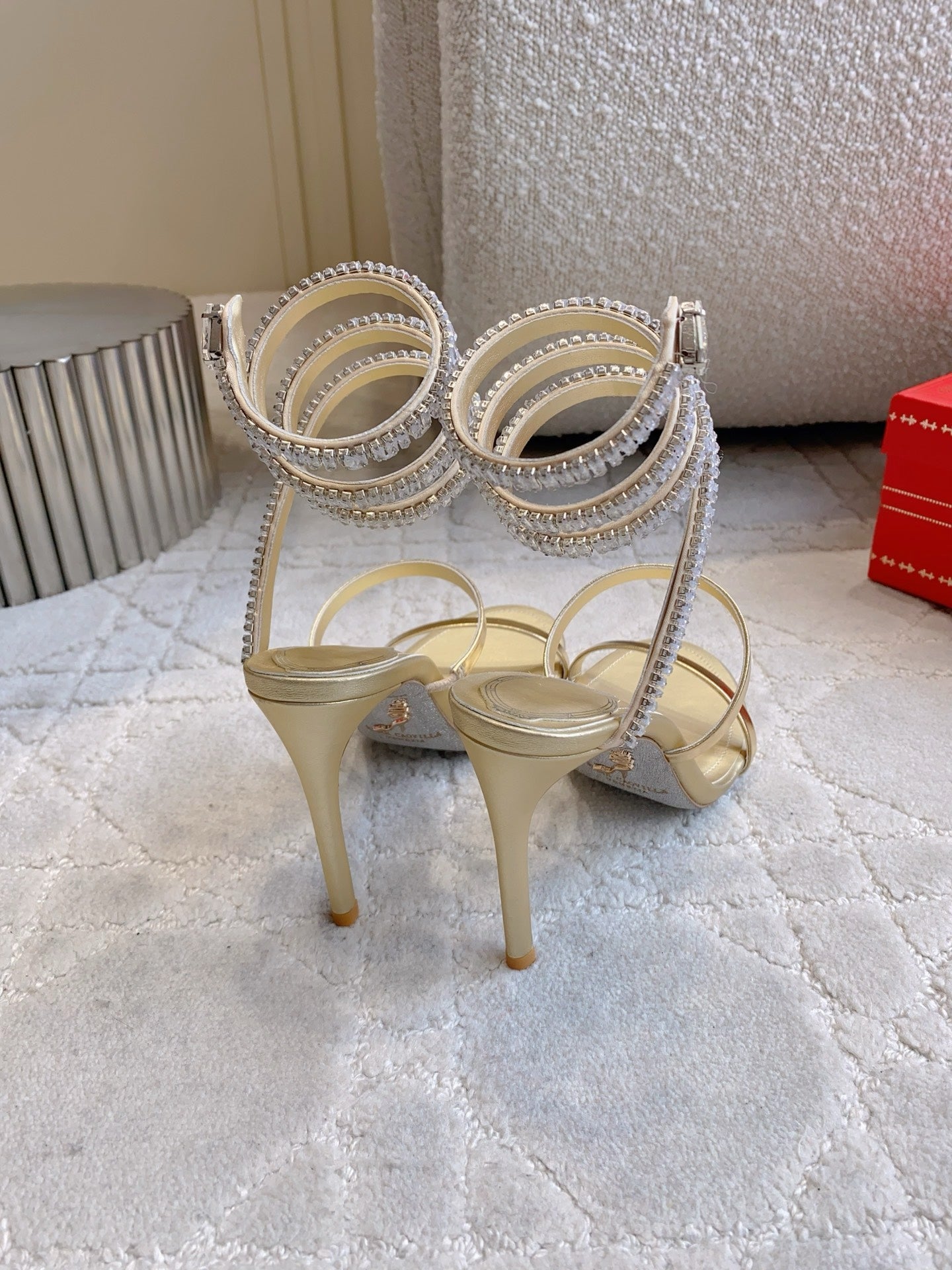 RENE CAOVILLA 26S CLEO HIGH HEELS SANDALS 95 MM IN GOLD LAMBSKIN STYLE 19