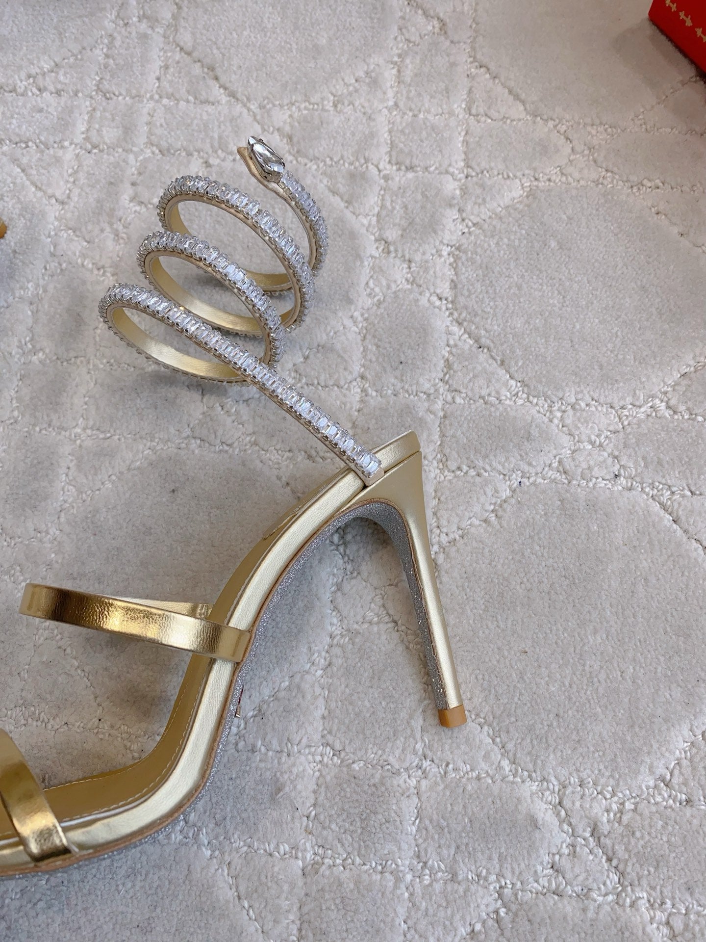 RENE CAOVILLA 26S CLEO HIGH HEELS SANDALS 95 MM IN GOLD LAMBSKIN STYLE 19