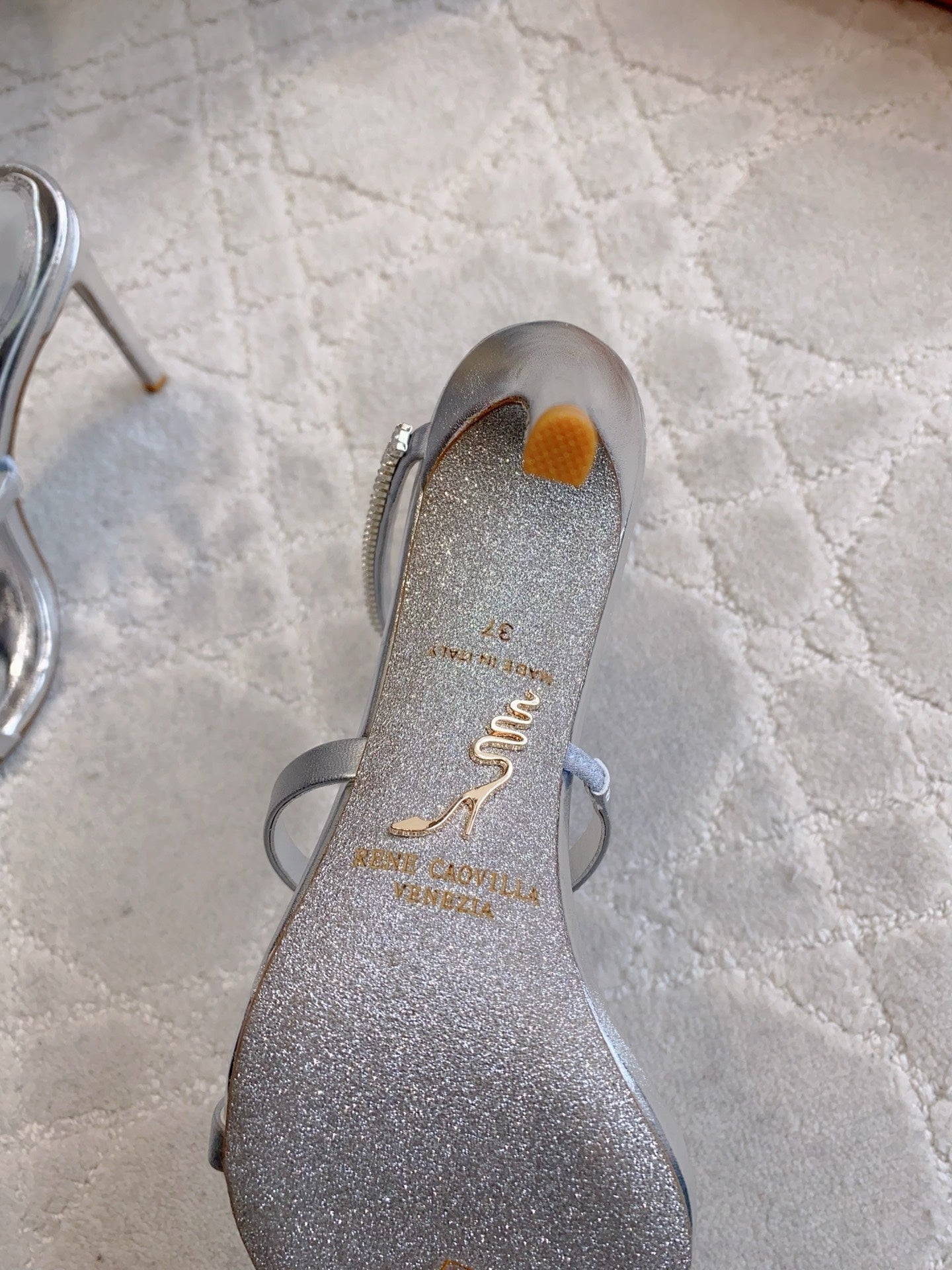 RENE CAOVILLA 26S CLEO HIGH HEELS SANDALS 95 MM IN SILVER LAMBSKIN STYLE 18