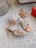 RENE CAOVILLA 26S CLEO HIGH HEELS SANDALS 95 MM IN BEIGE LAMBSKIN STYLE 17