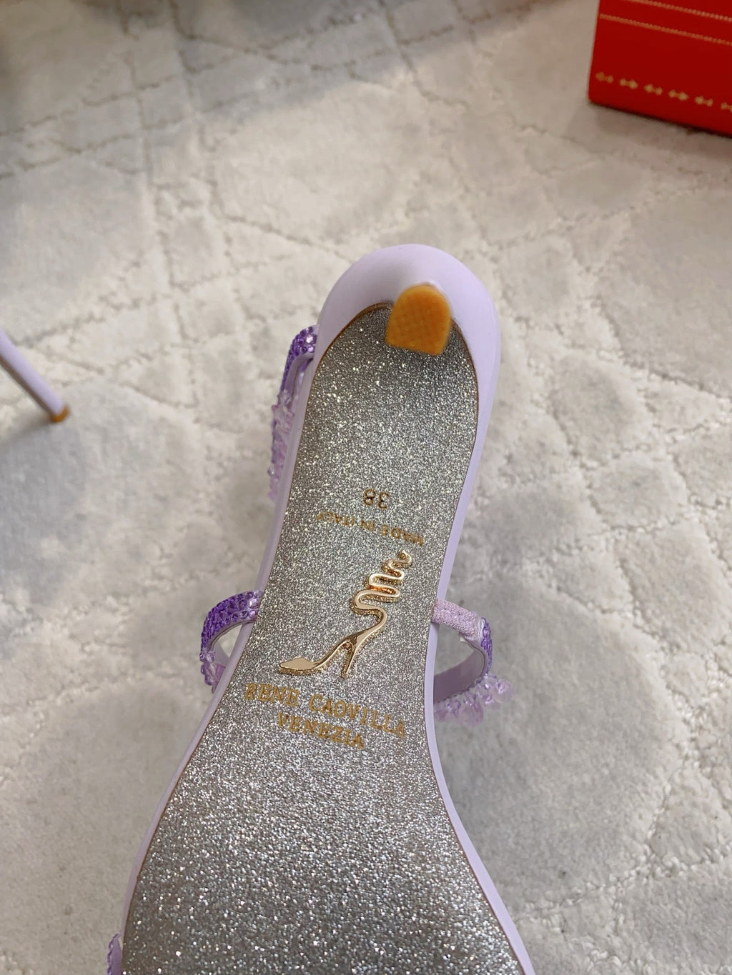 RENE CAOVILLA 26S CLEO HIGH HEELS SANDALS 95 MM IN LIGHT PURPLE LAMBSKIN STYLE 11