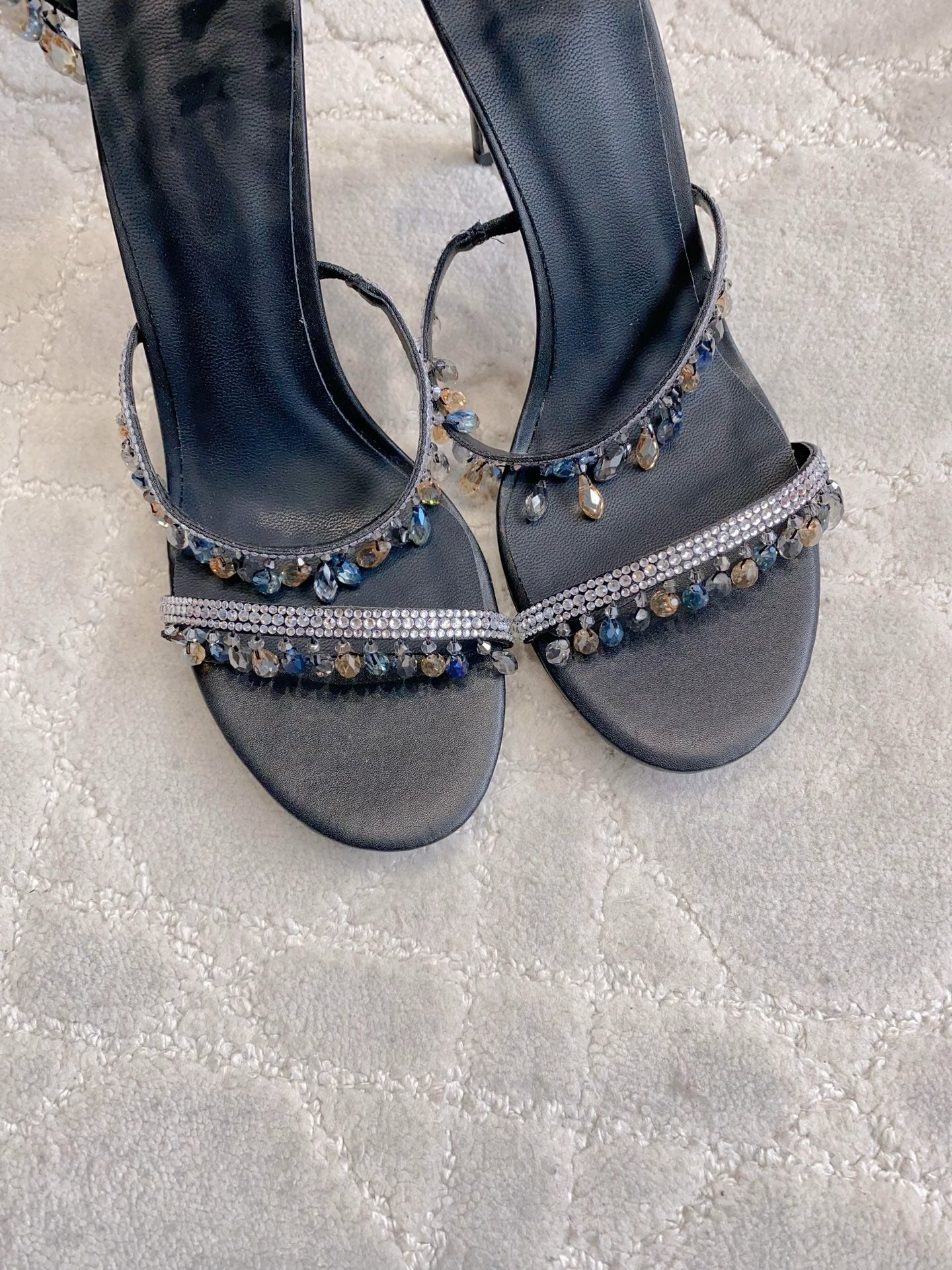 RENE CAOVILLA 26S CLEO HIGH HEELS SANDALS 95 MM IN BLACK LAMBSKIN STYLE 6