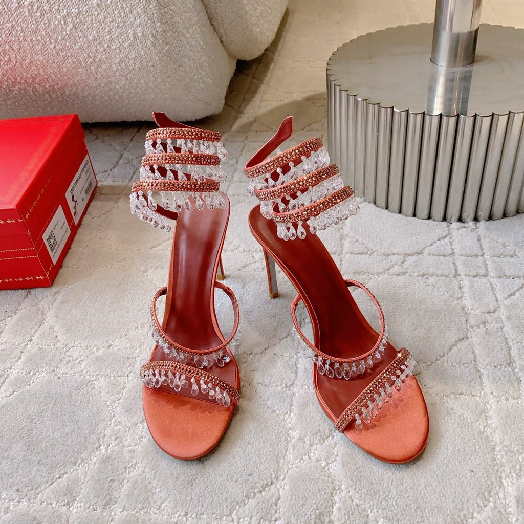 RENE CAOVILLA 26S CLEO HIGH HEELS SANDALS 95 MM IN ORANGE LAMBSKIN STYLE 3