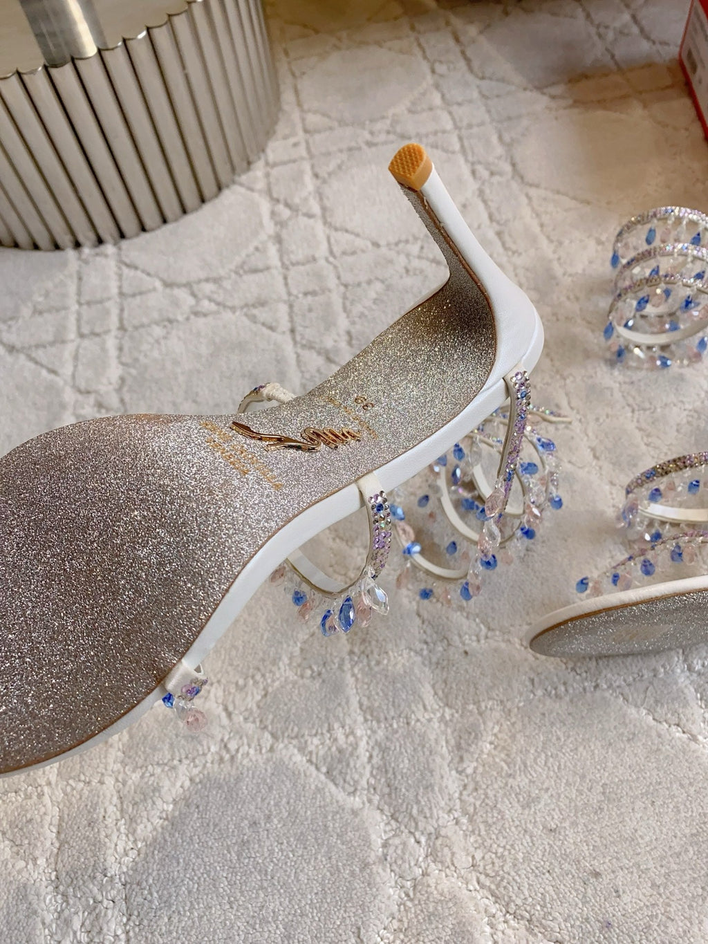 RENE CAOVILLA 26S CLEO HIGH HEELS SANDALS 95 MM IN WHITE LAMBSKIN STYLE 2