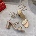 RENE CAOVILLA 26S RHINESTONE HIGH HEELS SANDALS 75 MM IN BEIGE LAMBSKIN