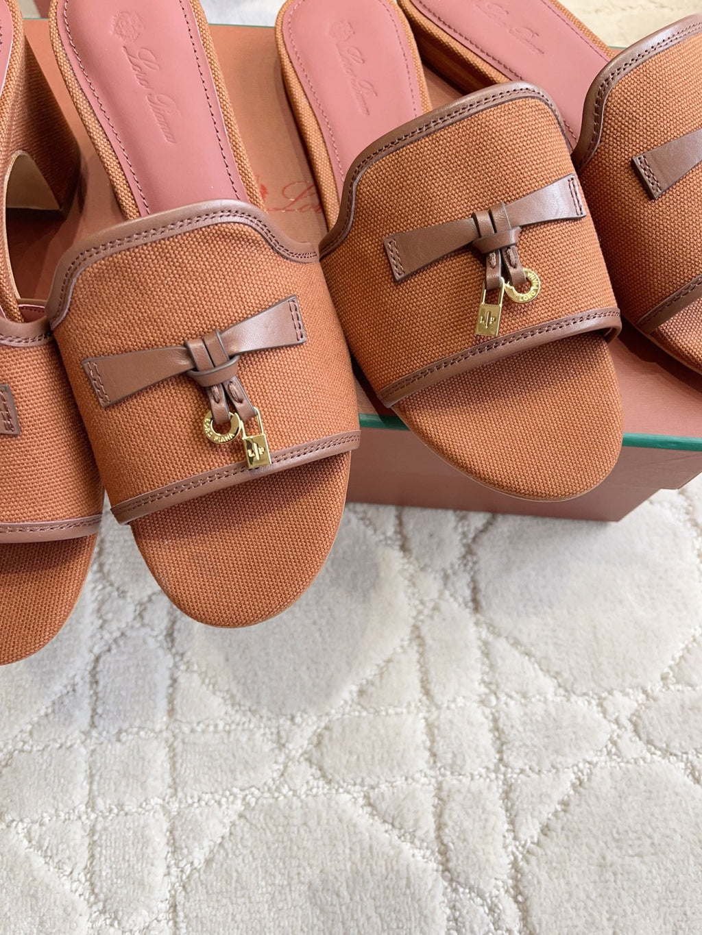 LP 26S HIGH HEEL SANDALS IN BRICK ORANGE CANVAS AND CALFSKIN