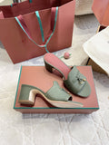 LP 26S HIGH HEEL SANDALS IN LIGHT OLIVE GREEN CANVAS AND CALFSKIN