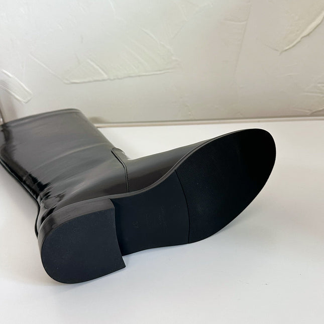 HUNT BOOTS IN BLACK GLAZED CALFSKIN